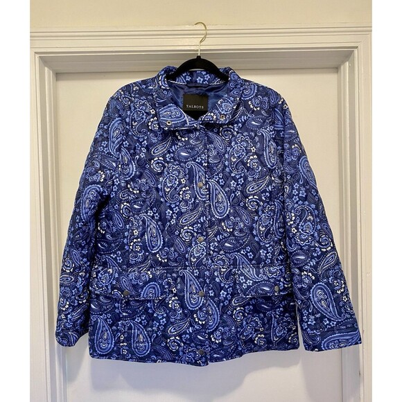 Talbots Jackets & Blazers - Talbots Quilted Paisley Jacket Women’s XL  Blue Navy Lightweight Floral Art Prep